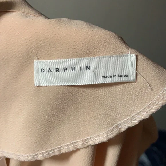 Darphin blush pink high neck boho bellsleeve chiffon blouse Sz S business casual - Picture 6 of 10